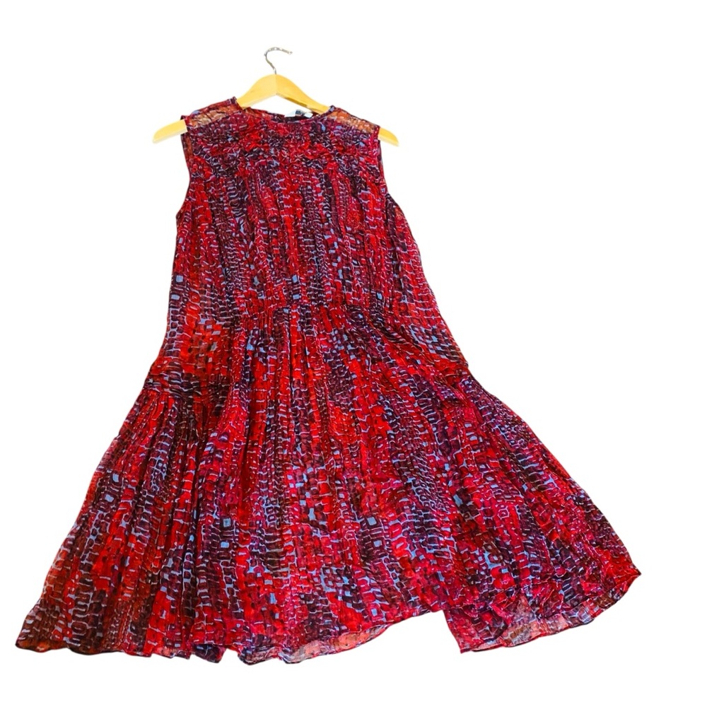 Label Ritu Kumar Red Viscose Sheer Snakeskin Dress Size Medium